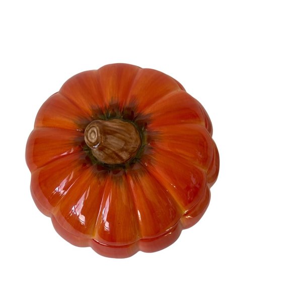 Ceramic Pumpkin Candy Dish Cookie Jar Lidded Bowl 6.5" x 6" FTD - Picture 5 of 6